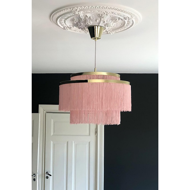 Elegancka lampa wisząca Frans frędzle różowa 52cm 02